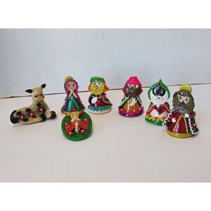 Ten Thousand Villages Masapan Dough Peruvian Nativity Set Colorful 7pc Christmas